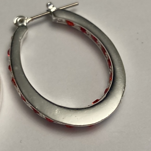 Silver Tone Hoop Earrings with Red Accents - Picture 11 of 15